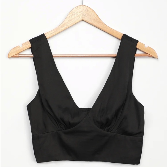 Lulus Black Satin Crop Top - Picture 1 of 2